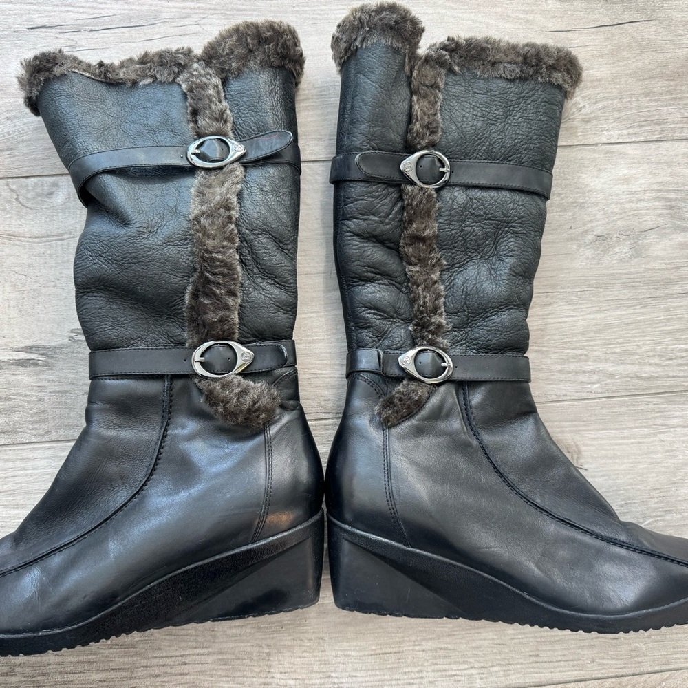 Blondo Black Fur-Trimmed Winter Boots wedge heel comfortable size 11 ladies